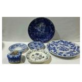 Miscellaneous blue dishware, made in Portugal,