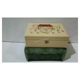 Two jewelry boxes, jade-look box measures 8 x 10,