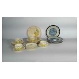 Dishes: blue floral stoneware plates,  made in