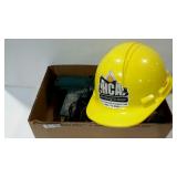 Group of power tools and a safety helmet,