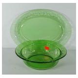 Glassware, green depression glass bowl and