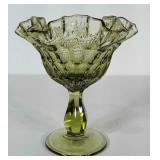 Ruffle thumbprint avocado pedestal dish. Possibly