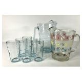 Glassware, swirl pattern pitcher with six matching