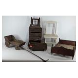 Group of wooden doll sized furniture, need