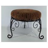 Upholstered tri-footed footstool, metal legs, 16"