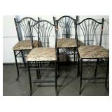 Four tall metal cafe chairs, 24" to seat, one has