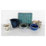 Pottery group, bowls, plate, pitcher, etc. Some