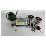 Garden group, windchimes, mat and water can