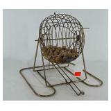 Metal bingo wheel with wooden balls