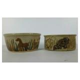 Two pottery bowls. One with horses painted on,