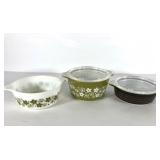 Pyrex Casseroles, two Spring Blossom 1 quart and