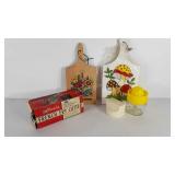 Painted cutting boards, juicer and French fry