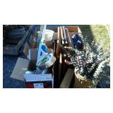 Skid lot: framed prints, kitchenwares, basket