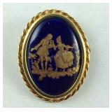 Limoges porcelain and gold tone pin