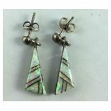 Sterling silver inlaid opal earrings southwestern