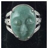 Size 8 amazonite carved face platinum bond ring