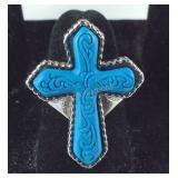 Size 6 simulated blue howlite carved cross