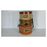 Three hat boxes and three hats, two Stetson