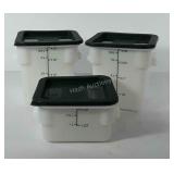 Three cambro translucent food storage containers