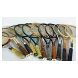 Eleven racquets, older and newer, brands include