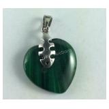 Sterling silver malachite heart pendant