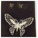 Butterfly brooch and earrings
