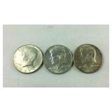 Three 1967 Kennedy half dollar