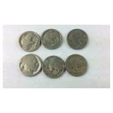 Six buffalo Nickels no dates