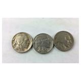 Three 1937 buffalo Nickels