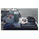 Group lot with drain oil pan, crates, stuffed