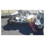 Group lot with large doll baby, floor lamp, golf