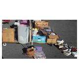 Group with computer electronics, trash can,