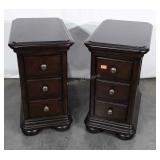 Pair of Bedside Nightstands, 3 drawers each, dark