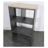 Metal Storage Shelf, board affixed to top,