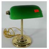 Brass desk lamp with glass shade