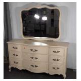 French Prov 9-Drawer Dresser with Mirror, painted