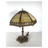 Slag glass lamp with cast iron base,  stands 23"