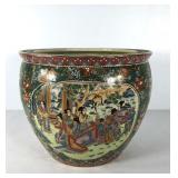 Asian style fish bowl planter, raised paint