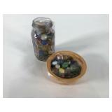 Marbles, small bottle and Homer Laughlin custard