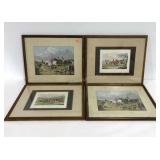 Four fox hunting prints, measure 25x20, condition