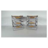 2 wire and wood storage cabinets with 3 drawers