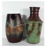 2 heavy stoeware floor vases. One stands 17