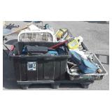 Skid lot totes filled with Hardware, fans,