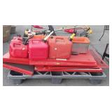 Skid lot with for gasoline cans, tool trays, red