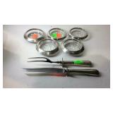 Sterling rimmed coasters 5 and sterling handled