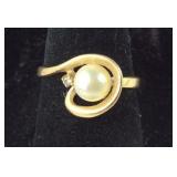 14k gold diamond and pearl ring tested size 5.75