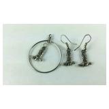 Silvertone cowboy boots earrings and pendant set