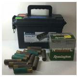 Ammo box with 10ga shells, 13 loose and one full