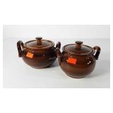 Pair of stoneware pots with lids, made in Japan,