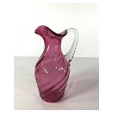 Blown swirl glass pitcher with clear applied